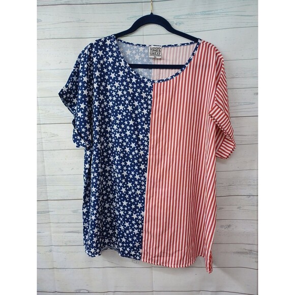 Good Times & Great Adventures Tops - Good Times & Great Adventures Top Womens XXL Red White Blue Stars Stripes